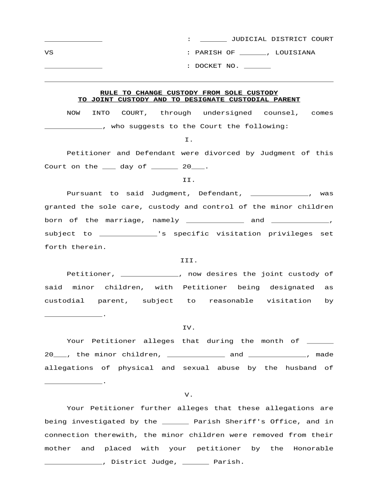 Louisiana Custody Order  Form