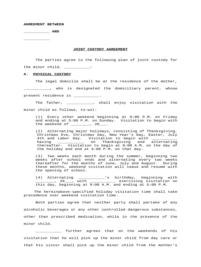 Joint Custody Agreement Louisiana  Form