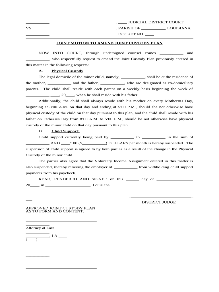 Motion Amend Custody  Form