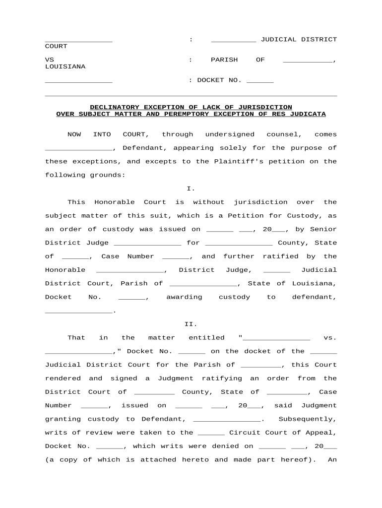 Louisiana Exception  Form