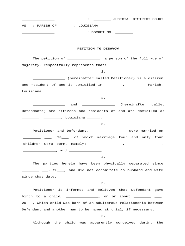 Disavow Paternity  Form