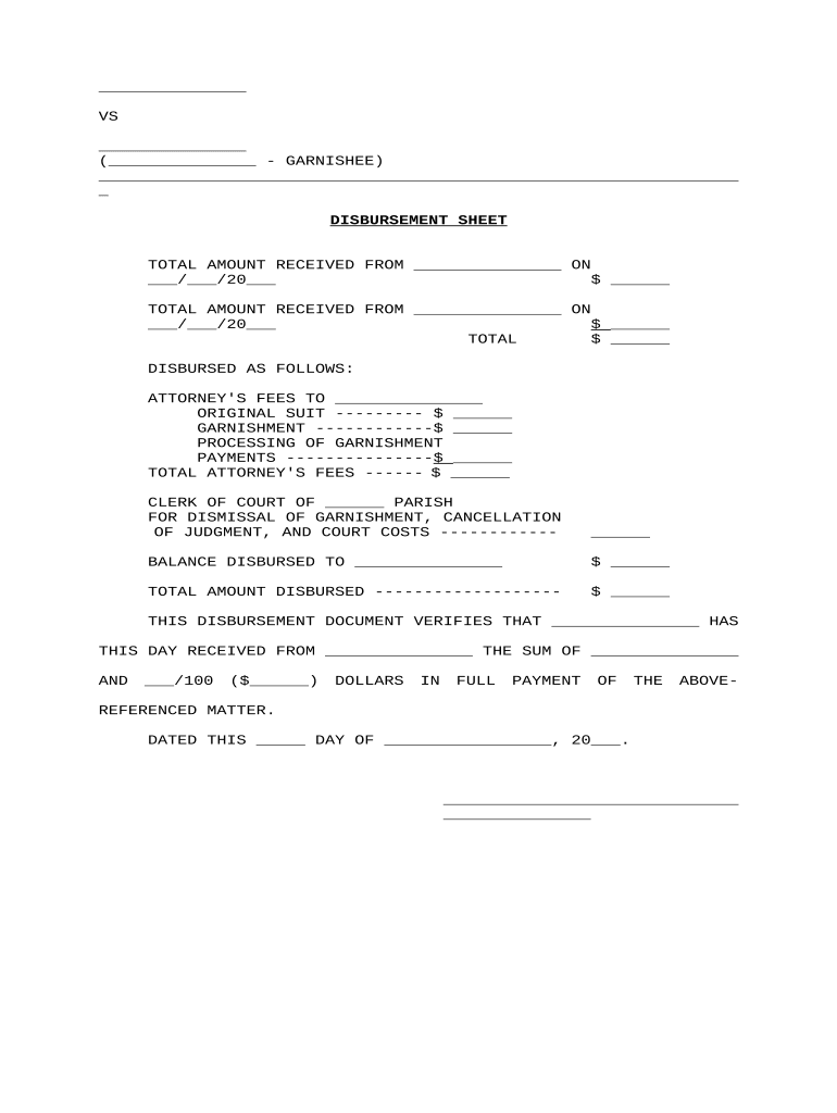 Disbursement Sheet  Form