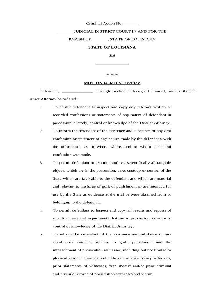 Louisiana Motion Discovery  Form