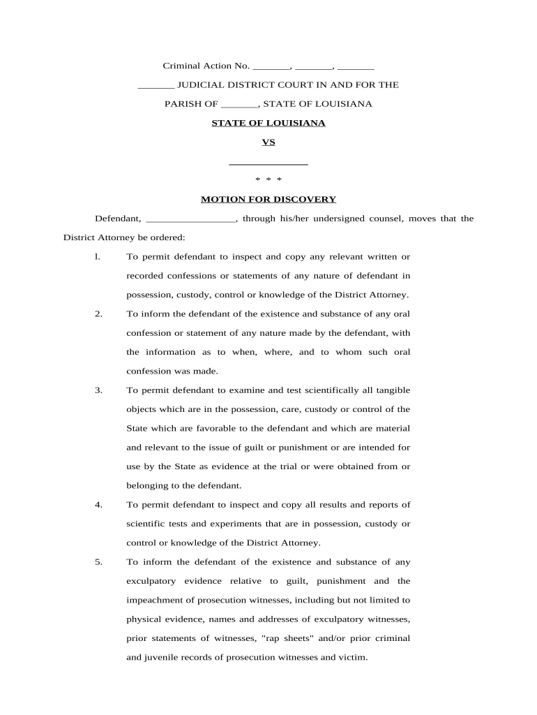 Motion Order Discovery  Form