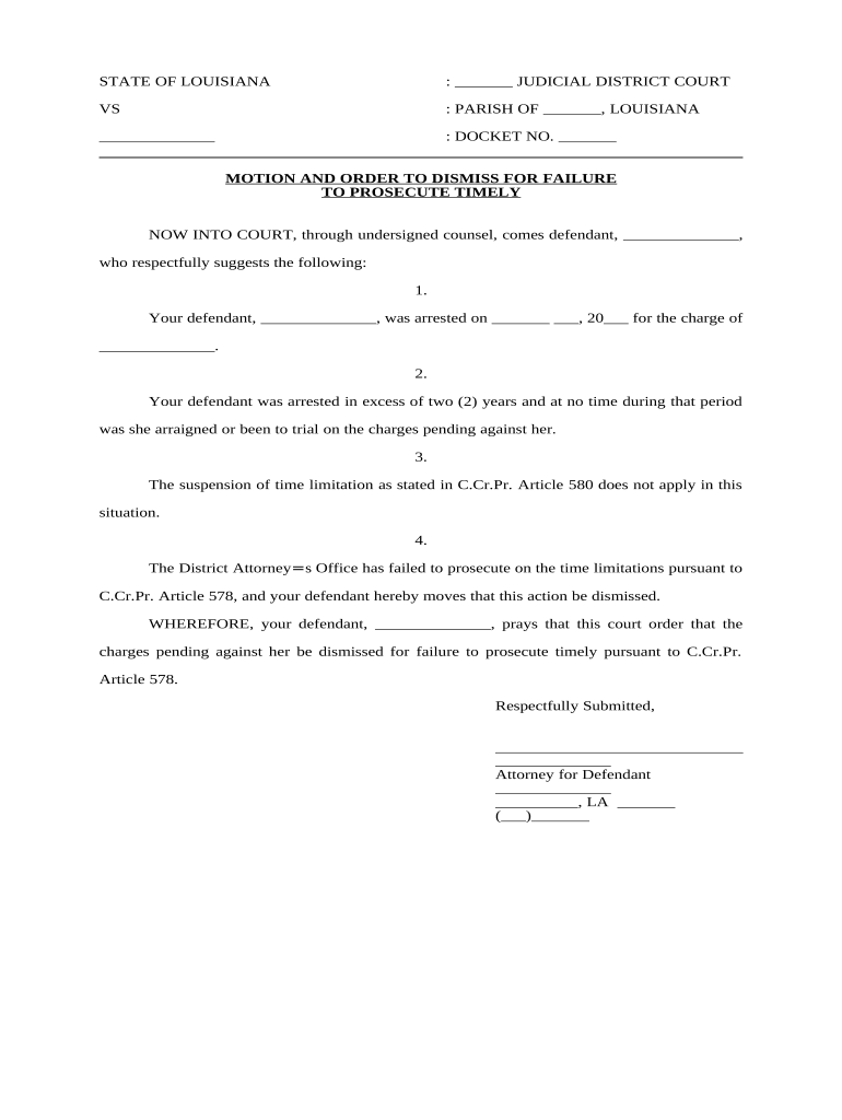 Motion Order Dismiss  Form