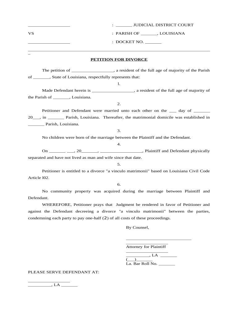 Petition Divorce Court  Form