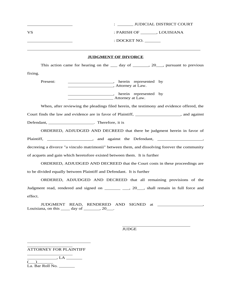 Fill and Sign the Louisiana Divorce Form