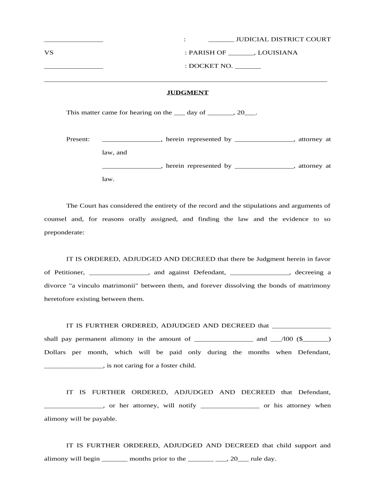 Judgment Alimony  Form