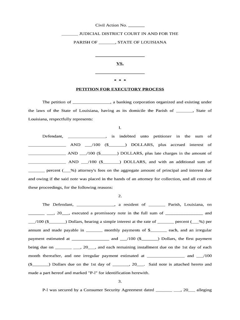 Executory Process Louisiana  Form