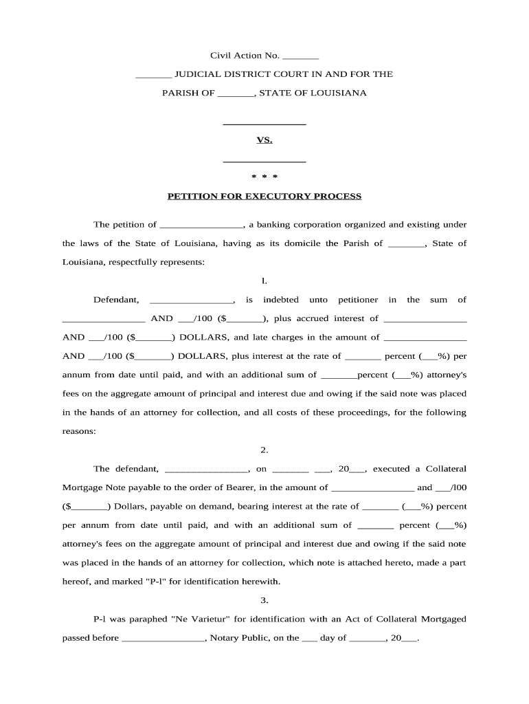 Louisiana Executory Process  Form