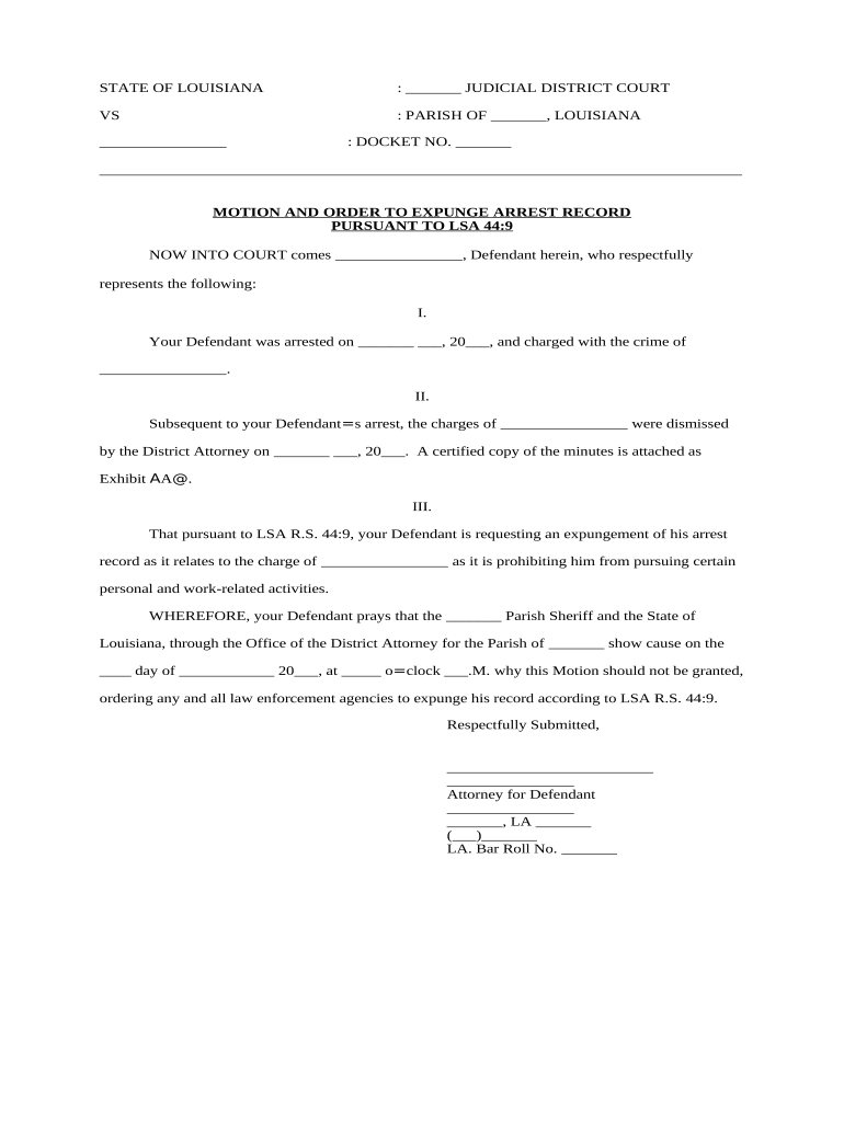 Louisiana Expunge  Form