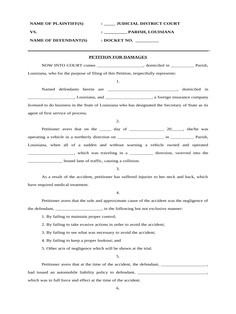 Petition Damages  Form