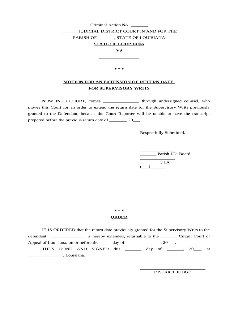 Motion Return Date  Form