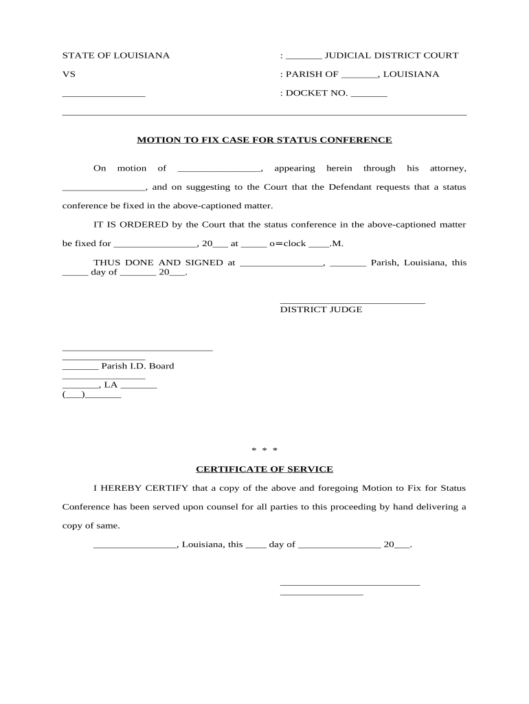 Motion Status Conference  Form