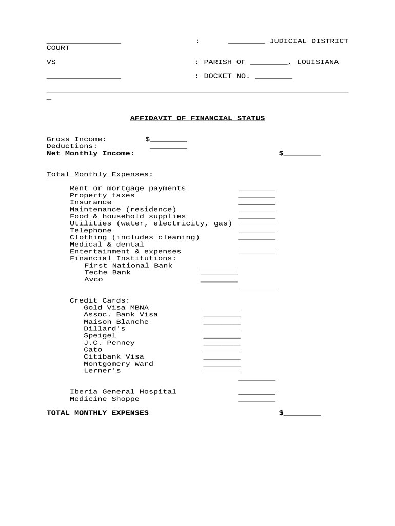 Affidavit Financial Status  Form