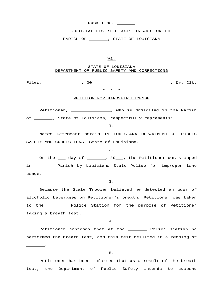 Hardship License  Form