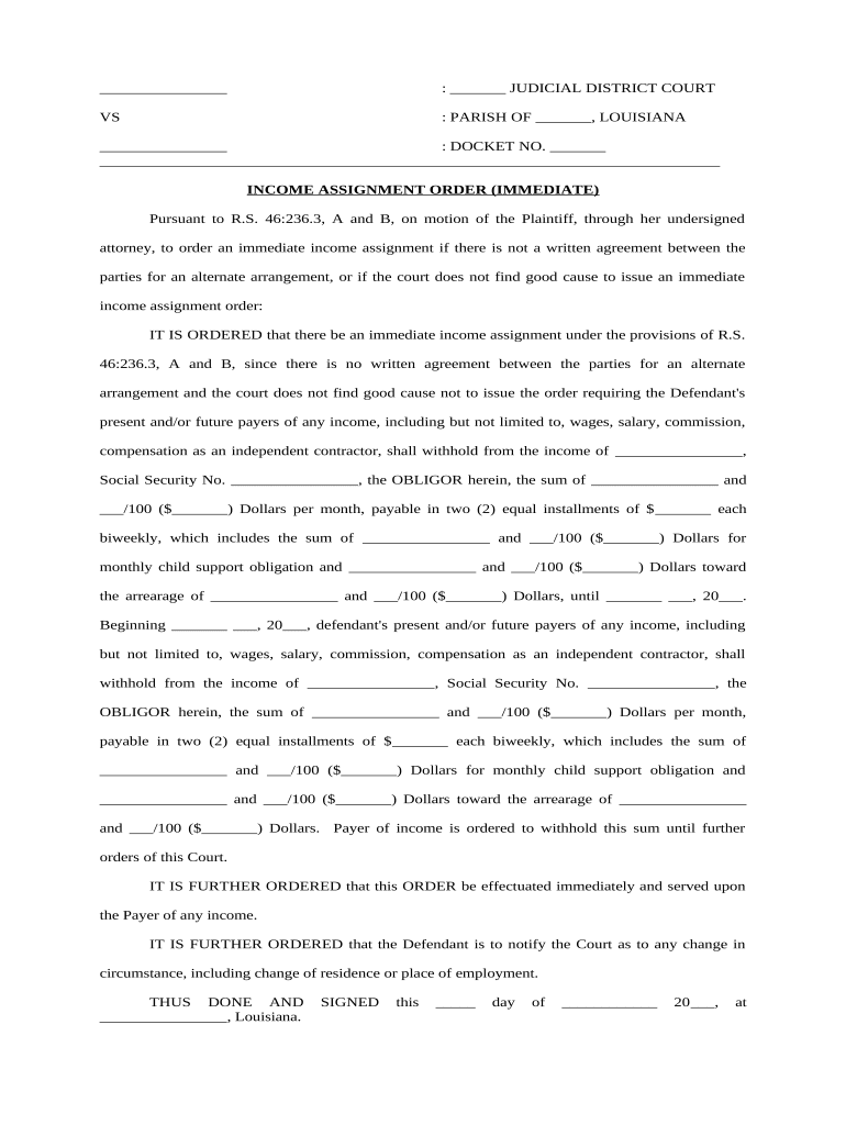 louisiana income assignment order form