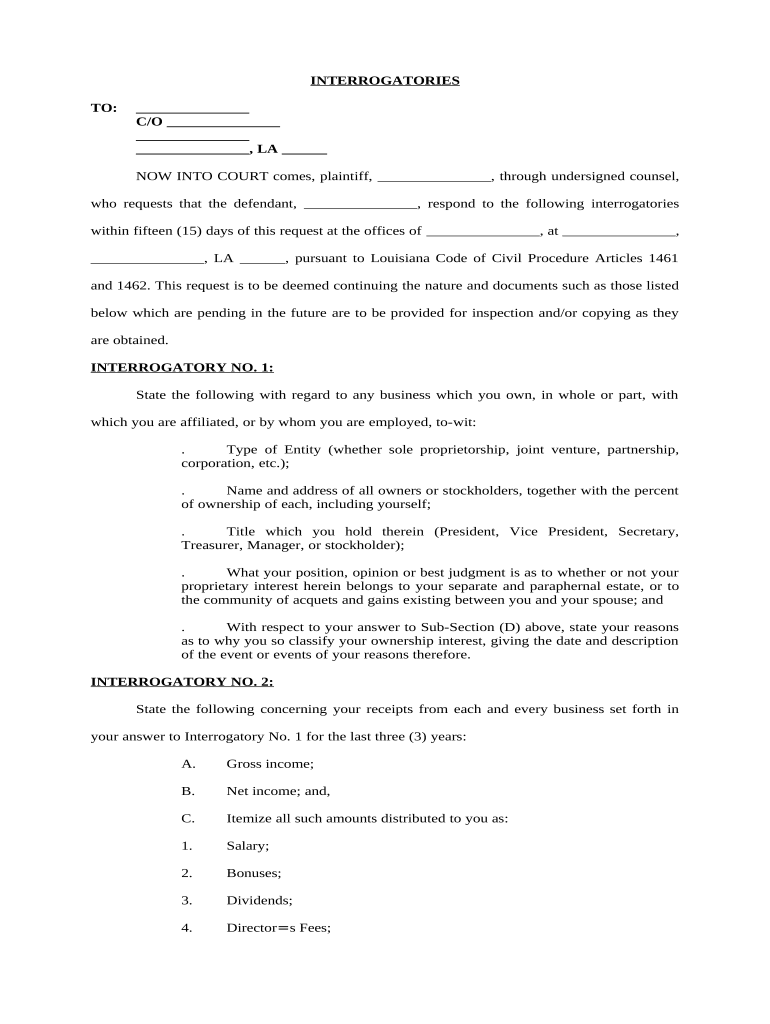 Louisiana Interrogatories  Form