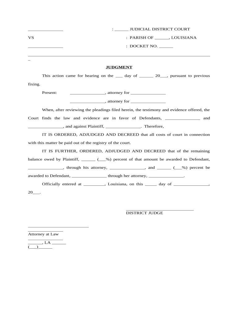 Judgment in Favor of Defendant Louisiana  Form