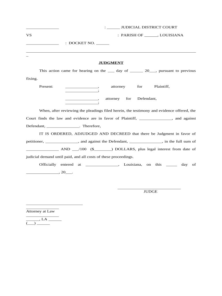 Louisiana Judgment  Form