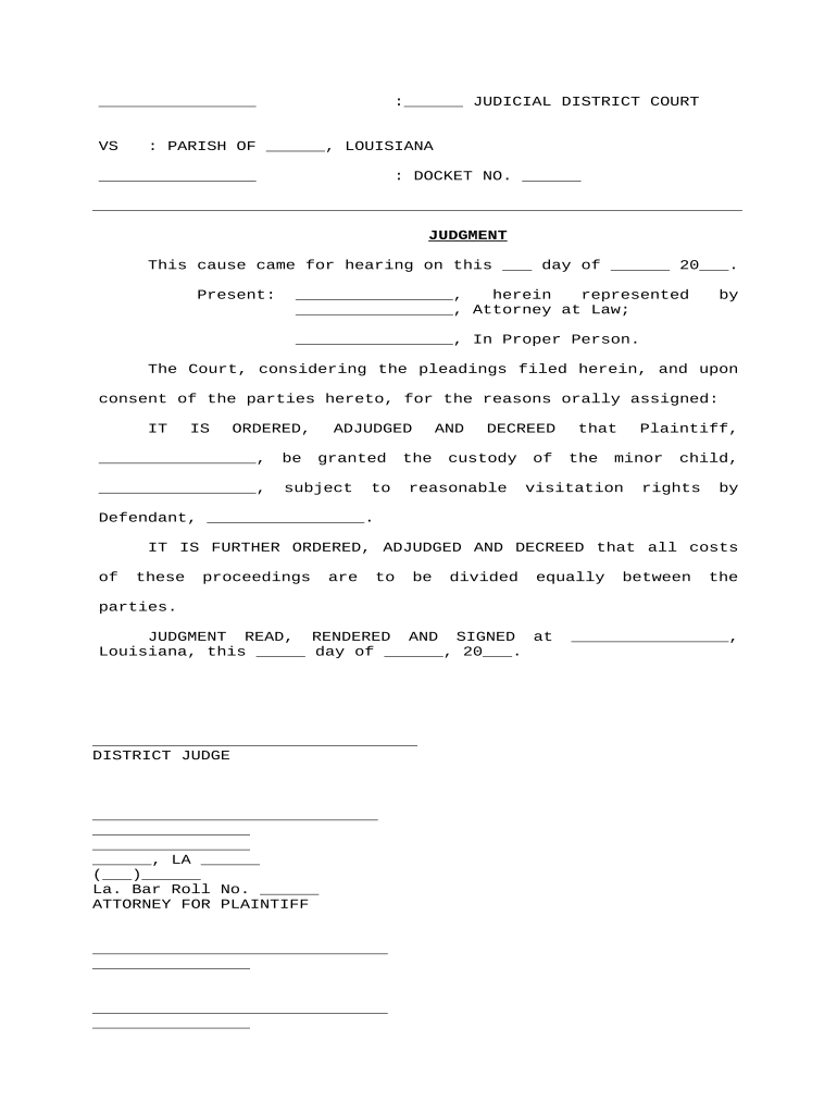 Judgment Custody  Form