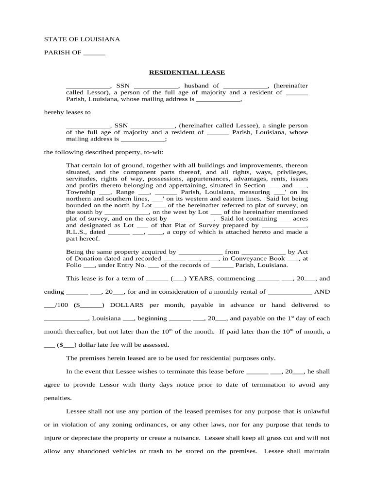 Residential Lease Louisiana  Form