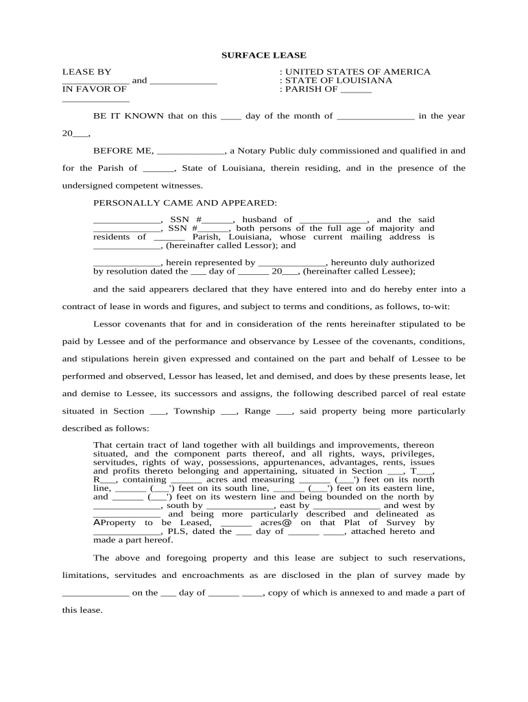 Surface Lease Louisiana  Form