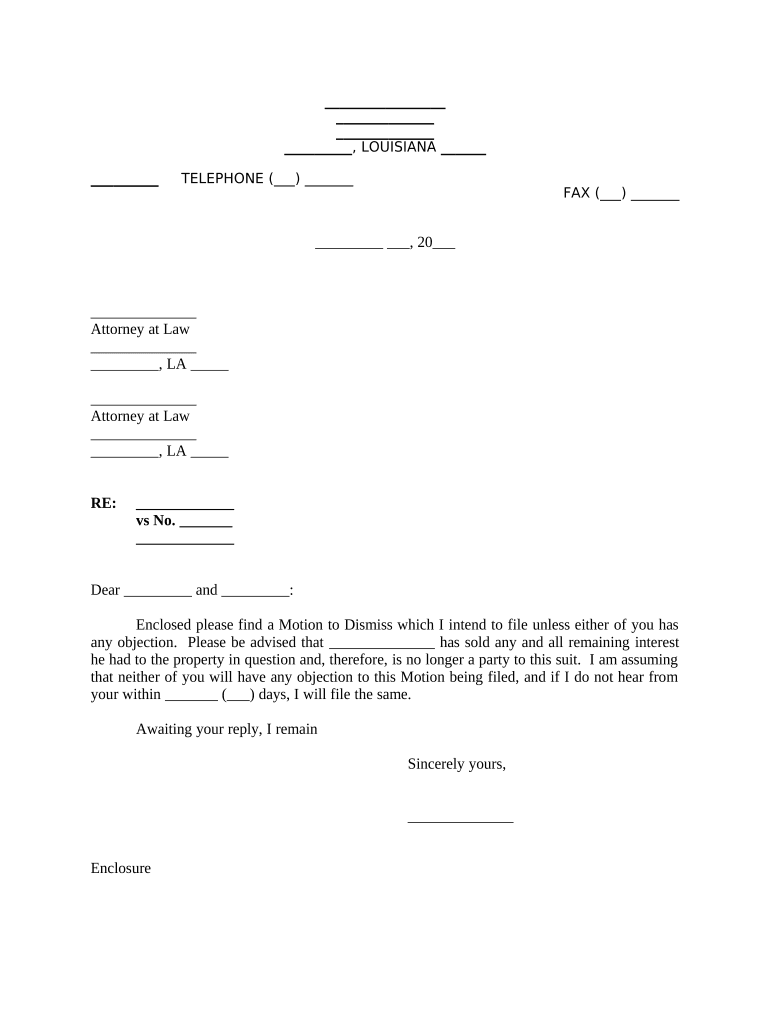Letter to Opposing Counsel Regarding Intent to File Motion to Dismiss Louisiana  Form