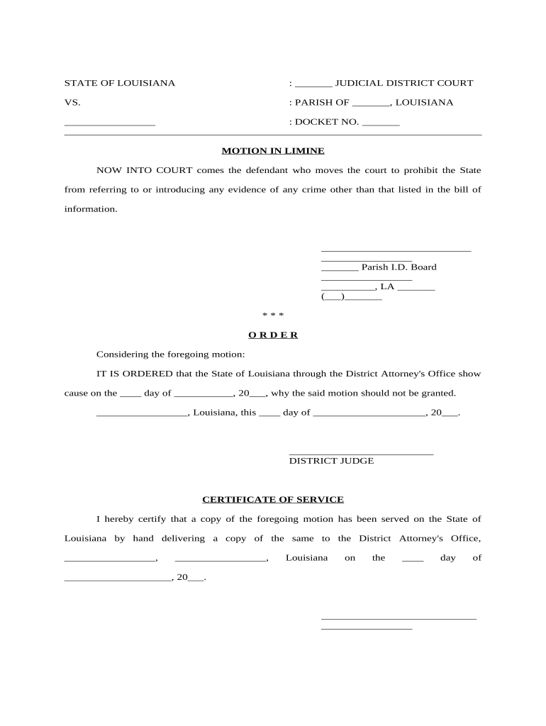 Motion in Limine Louisiana  Form