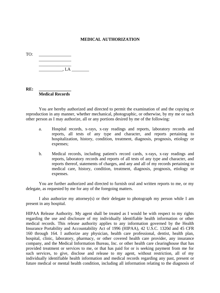 Medical Authorization Sample  Form