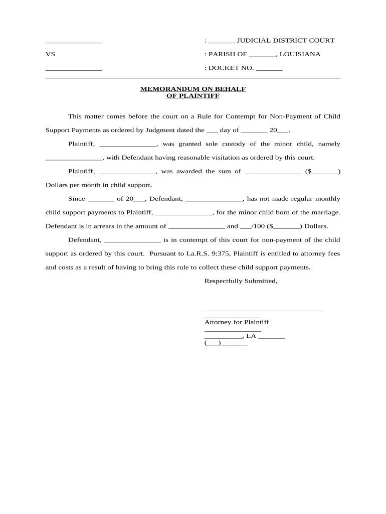 Louisiana Memorandum  Form