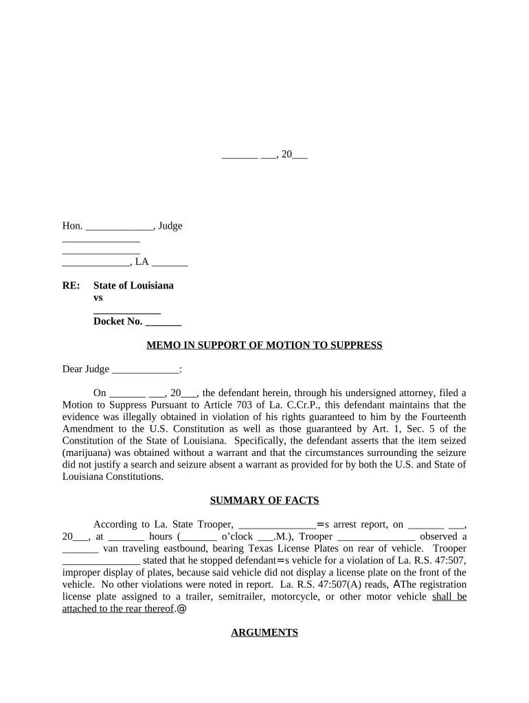 Louisiana Motion Suppress  Form