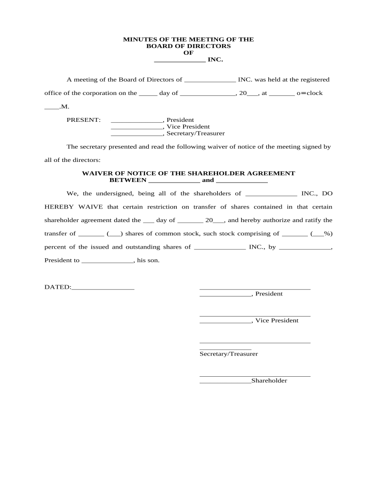 Board Directors Meeting Sample  Form