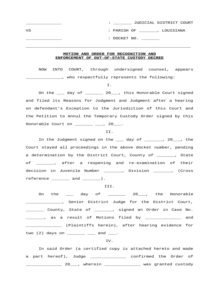 Louisiana Order State  Form