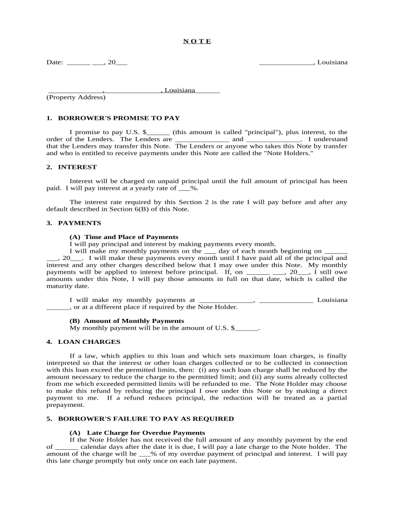 Louisiana Promissory  Form