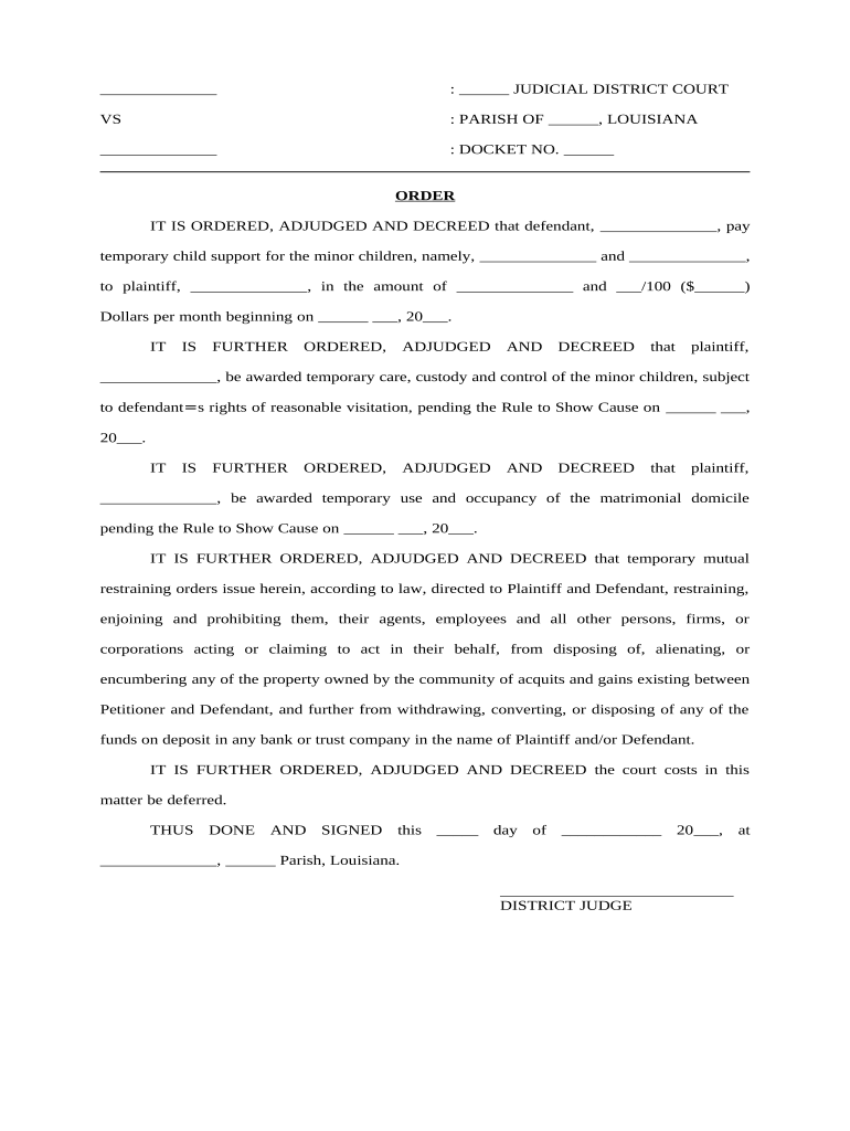 Order Custody Restraining  Form