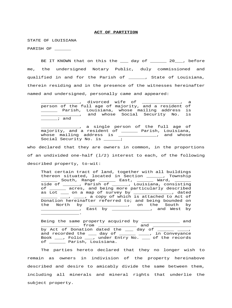 Louisiana Partition  Form