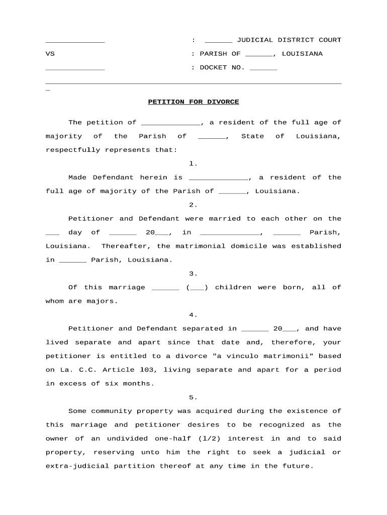 Louisiana Petition Divorce  Form