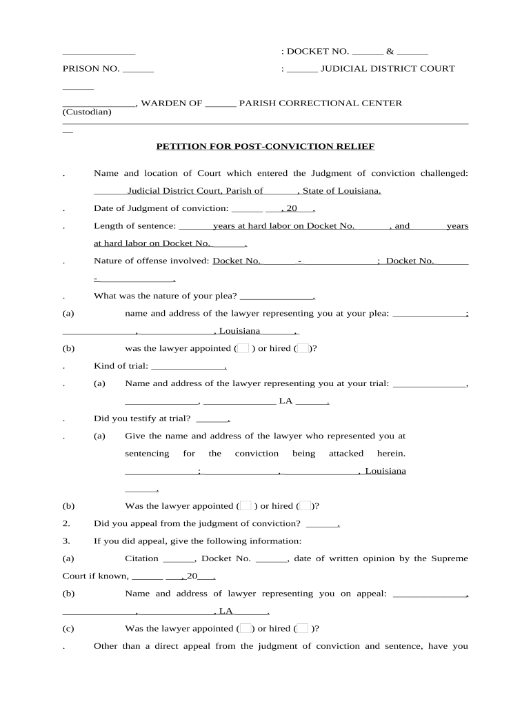 Post Conviction Application  Form