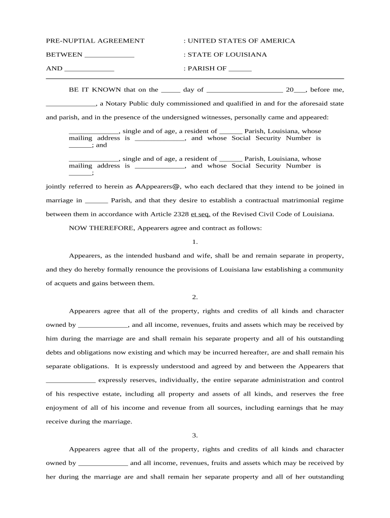 Louisiana Prenuptial  Form