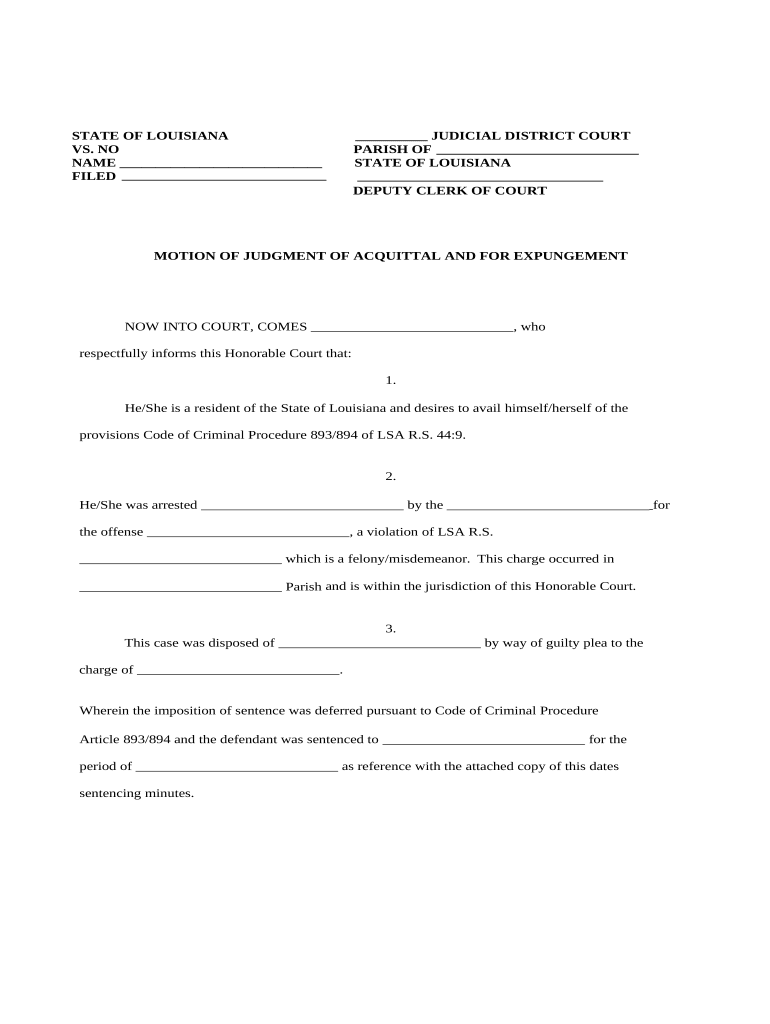 Louisiana Expungement  Form