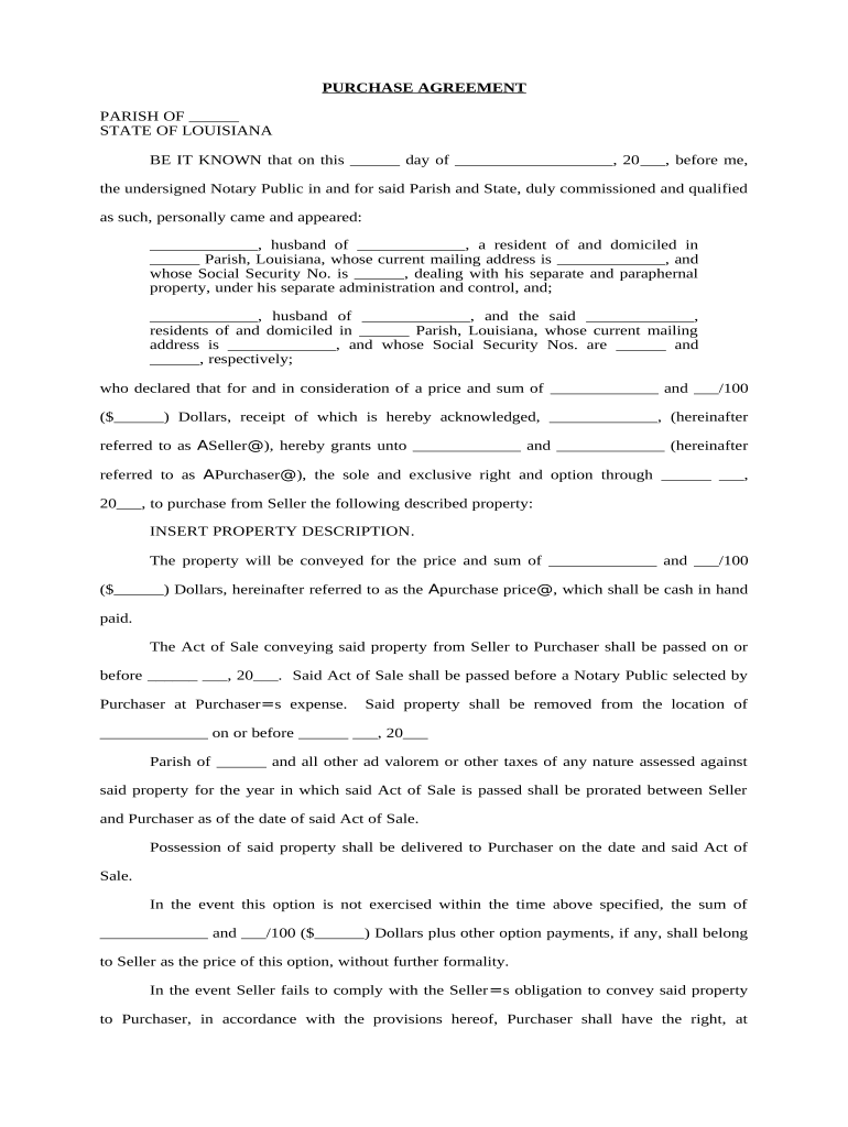 La Purchase Agreement  Form