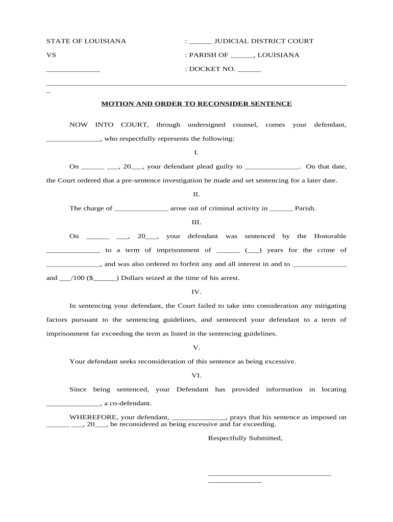 Motion Order Reconsider  Form
