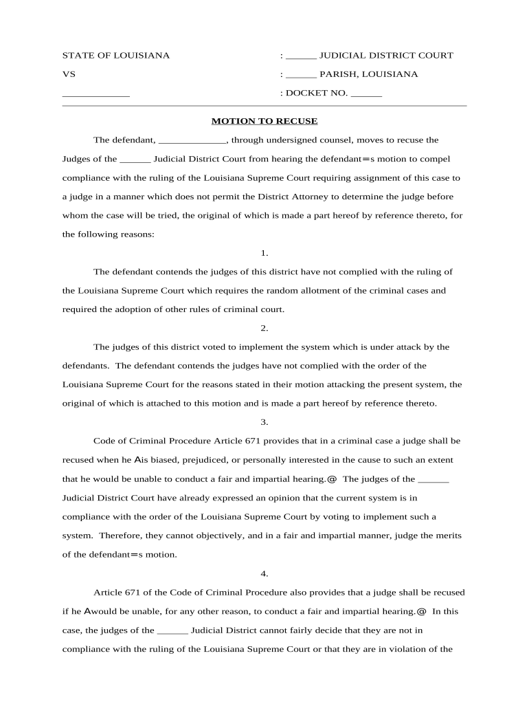 Louisiana Motion Order  Form