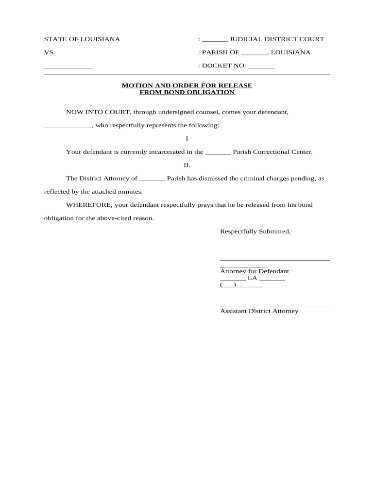 Motion Release Bond  Form