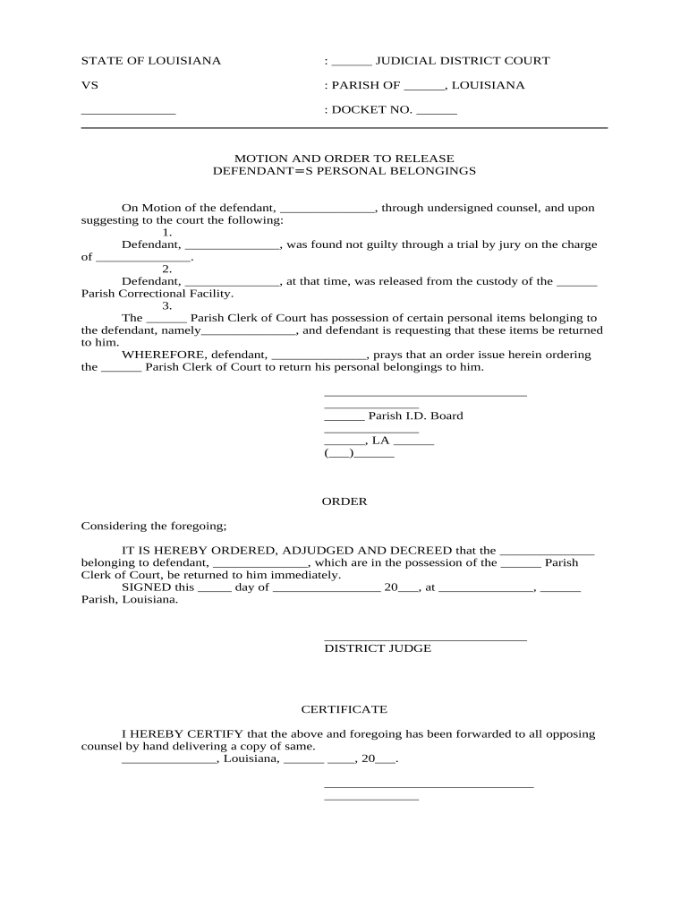 Order Defendant  Form
