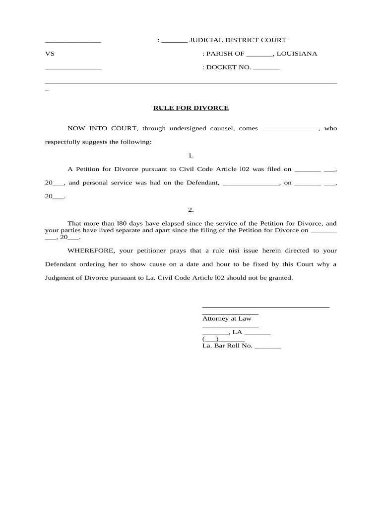 Rule Divorce  Form