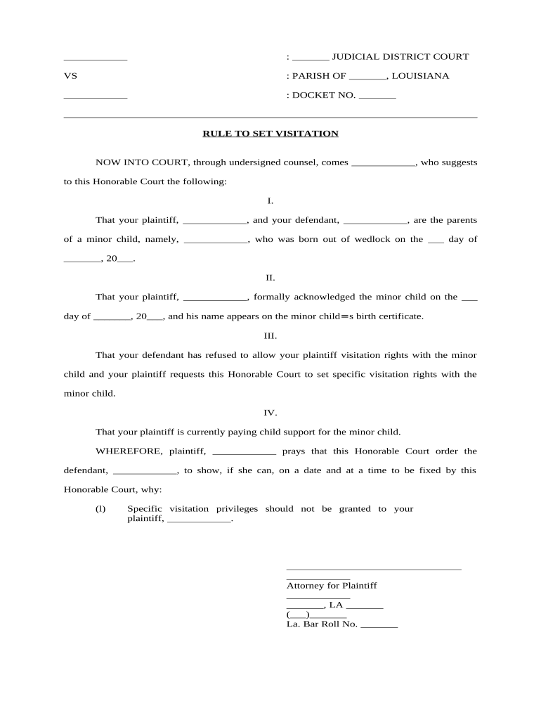 Louisiana Visitation  Form