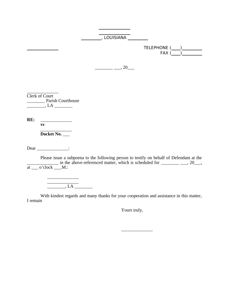 Louisiana Subpoena  Form