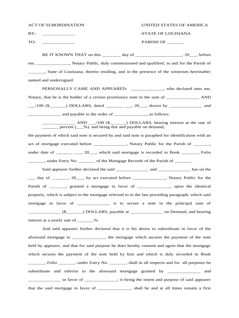 Act Subordination  Form